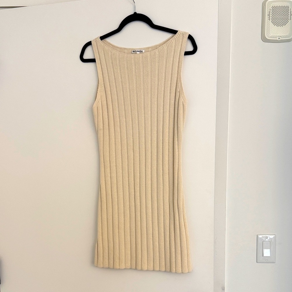 Reformation Cream Ribbed Knit Dress Small form fitting and so flattering Christa
